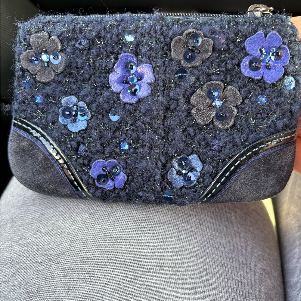 coach tweed floral wristlet